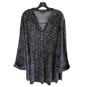 COCOMO Womens 3/4 Sleeve Top Pin Tuck Tunic 3X Black White Abstract Flowy